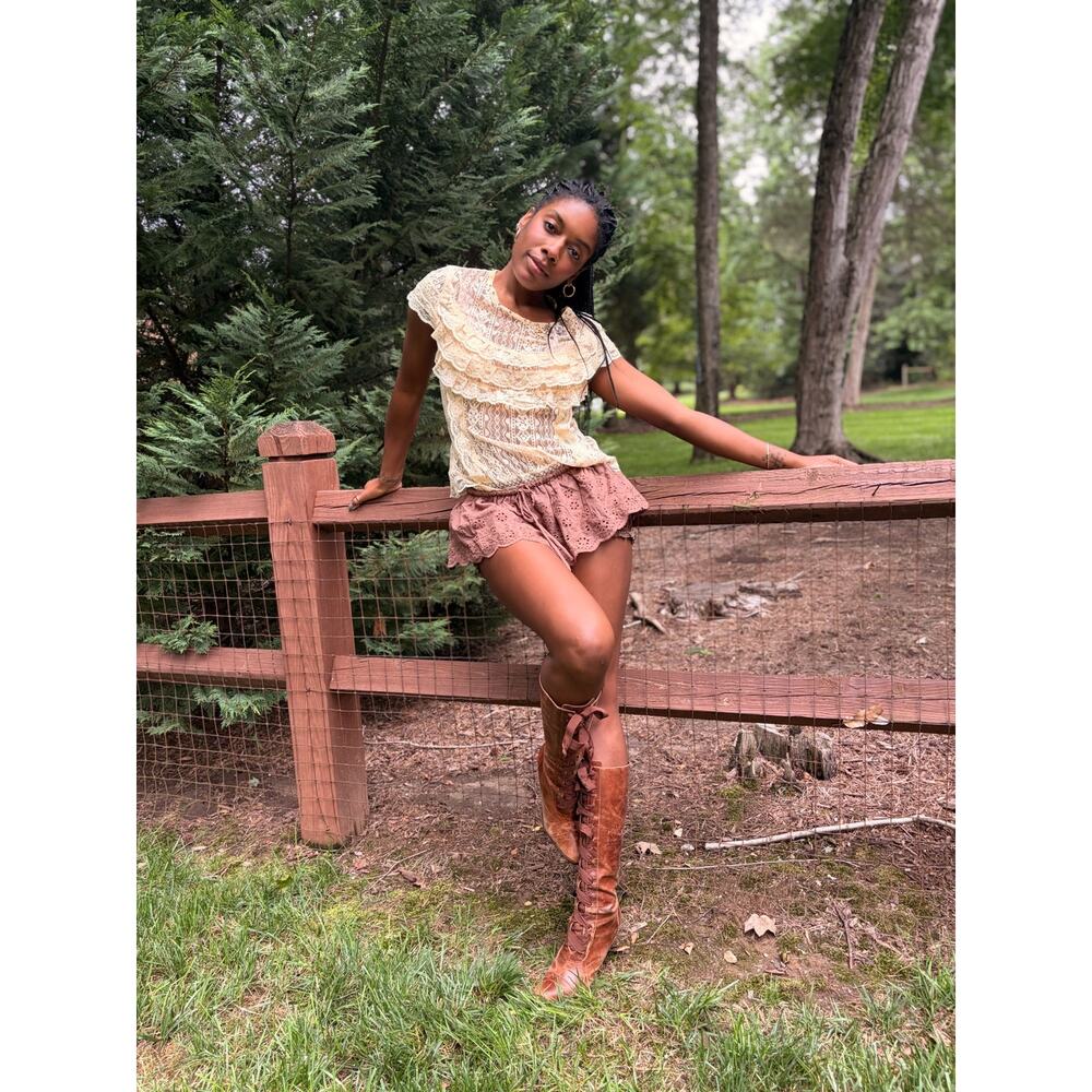 Vintage Beaded Champagne Lace Top | Sheer Lace Blouse - Picture 4 of 5